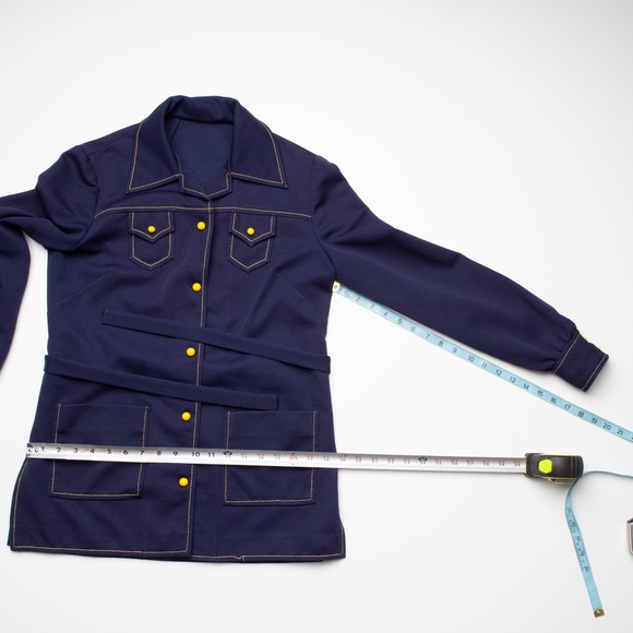 Vintage 70s Blue Leisure Jacket Shirt Blazer Button Down Pockets Polyester S/M - Picture 6 of 14